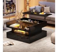 Mesa de centro cuadrada, 80 x 80 x 45 cm, con espacio de almacenamiento | Tablero de partículas de cristal, 2 cajones, control por aplicación, capacidad de carga de 30 kg, mesa de salón