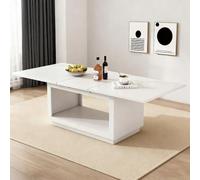 Mesa de centro cuadrada extensible de 140/180 x 70 x 76,5 cm de largo x 70 cm de ancho x 76,5 cm de alto, moderna mesa de comedor, color blanco