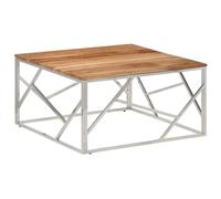 Mesa de centro de acero inoxidable y madera de acacia maciza. Mesa de salón moderna para un ambiente elegante. Duradero y fácil de limpiar