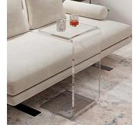 Mesa de centro de acrílico transparente, mesa auxiliar en forma de C, mesa auxiliar moderna multiusos, mesita de noche para sala de estar, espacios pequeños, baño, dormitorio y oficina (color: Tra