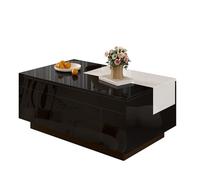 Mesa de centro de alto brillo con iluminación luminiscente, mesa extensible en blanco y negro, espacio de almacenamiento oculto y cinta de luz ajustable de 16 colores, la elección ideal para una sala