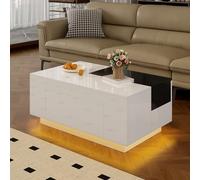 Mesa de centro de alto brillo, mesa extensible en blanco y negro, espacio de almacenamiento oculto, la elección ideal para una elegante sala de estar, 80 x 50 x 35,5 cm (blanco y negro)