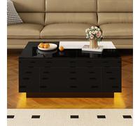 Mesa de centro de alto brillo, mesa extensible en blanco y negro, espacio de almacenamiento oculto, la elección ideal para una elegante sala de estar, 80 x 50 x 35,5 cm (negro + blanco-1)