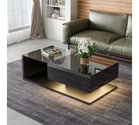 Mesa de centro, de alto brillo, mesas auxiliares, mesas de centro con cristal y efecto LED, construcción estable (105 x 55 x 32,5 cm) (negro)