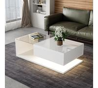 Mesa de centro, de alto brillo, mesas auxiliares, mesas de centro con cristal y efecto LED, construcción estable (105 x 55 x 32,5 cm), color blanco