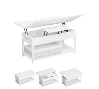 Mesa de Centro de Altura Ajustable, 3 en 1, Multifunción, Mesa de Salón, Mesas de Café con 2 Cajones, Almacenamiento Oculto, Compartimento Abierto, Mesas de Comedor, Sala de Estar, Oficina (Blanco)