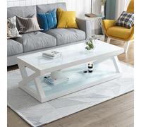 Mesa de centro de cristal, diseño moderno de dos niveles, forma rectangular, estilo bandeja, perfecta para sala de estar, dimensiones 47 pulgadas de largo x 24 pulgadas de ancho x 18 pulgadas de alto