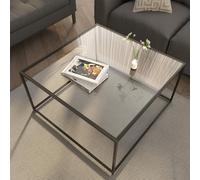 Mesa de centro de cristal moderna, mesa de centro minimalista, mesa de té lateral para sala de estar, parte superior de vidrio templado con marco de metal resistente, fácil montaje, 26.4 x 26.4 x 15.7
