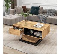 Mesa de centro de grano de madera, con un cajón sin asa, un compartimento de almacenamiento y compartimento trasero, espacio de almacenamiento de doble cara. Oficina, sala de estar, sofá grande