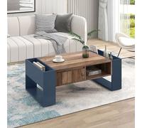 Mesa de centro de grano de madera, con un cajón sin asas, un compartimento de almacenamiento y compartimento trasero, espacio de almacenamiento de doble cara. Con compartimentos de almacenamiento en