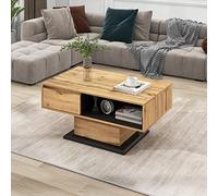 Mesa de centro de grano de madera, con un cajón sin mango, un compartimento de almacenamiento y compartimento trasero, espacio de almacenamiento de doble cara. Oficina, sofá de salón, gran espacio de