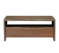 Mesa de centro de madera maciza de acacia, 90 x 50 x 40 cm, bordes naturales, color gris, duradera y elegante para salas de estar y espacios pequeños