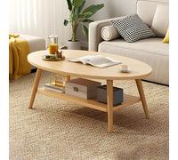 Mesa de centro de madera natural, diseño ovalado con estante, 31.5 pulgadas de largo x 16 pulgadas de ancho x 16.5 pulgadas de alto, muebles modernos para sala de estar para apartamento, perfecta para