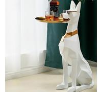 Mesa de centro de resina con escultura de perro con bandeja y almacenamiento, mesa auxiliar decorativa para sala de estar