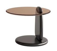 Mesa de centro de vidrio reforzado, mesa de centro premium para sala de estar, mesas de cóctel redondas apilables con base de madera maciza, mesa de centro moderna para decoración del hogar (50 cm, pe