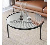 Mesa de centro de vidrio templado con marco de metal, diseño redondo minimalista para decoración del hogar, perfecta como mesa de té, mesa de sofá o mesa auxiliar