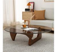 Mesa de Centro de Vidrio Triangular Irregular Moderna Redonda con Almacenamiento Sencilla y Elegante para Sala de Estar recepción u Oficina Superficie Transparente Base de Madera Maciza.