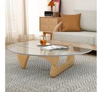 Mesa de Centro de Vidrio Triangular Irregular Moderna Redonda con Almacenamiento Sencilla y Elegante para Sala de Estar recepción u Oficina Base de Madera Maciza Superficie templada