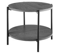 CLP Mesa de Centro Redonda de Madera Edduma, Mesa de sofá de 2 Niveles con Almacenamiento, pequeña Mesa Auxiliar con Estructura de Metal Negra, Color:Gris, Tamaño:Ø 50 cm