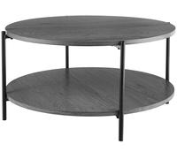 CLP Mesa de Centro Redonda de Madera Edduma, Mesa de sofá de 2 Niveles con Almacenamiento, pequeña Mesa Auxiliar con Estructura de Metal Negra, Color:Gris, Tamaño:Ø 80 cm