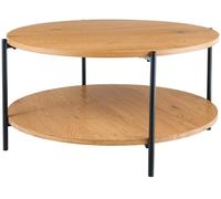 CLP Mesa de Centro Redonda de Madera Edduma, Mesa de sofá de 2 Niveles con Almacenamiento, pequeña Mesa Auxiliar con Estructura de Metal Negra | Color Natura Tamaño