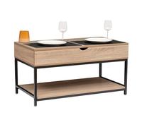 5 five simply smart 5five - Mesa de Centro elevable Aliaj - An. 95 x Pr. 50 x Al. 51 cm - Efecto Roble y Metal Negro, 1 cajón, Espacio de Almacenamiento - para salón