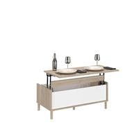 Mesa de Centro Elevable Azzaro de Salón Comedor en Color Roble Japonés y Blanco 110x45x60 cm.