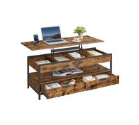 Mesa de Centro Elevable con Cajones 50 x 120 cm Marrón Rústico y Negro Tinta