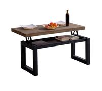 duehome | Loft, Mesa de Centro Elevable, Mesita Comedor, Acabado en Roble Boreal y Negro, Medidas: 120 cm (Largo) x 60 cm (Ancho) x 47,5/62 cm (Alto)