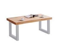 duehome | Loft, Mesa de Centro Elevable, Mesita Comedor, Acabado en Roble y Blanco, Medidas: 120 cm (Largo) x 60 cm (Ancho) x 47,5/62 cm (Alto)