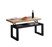 duehome | Loft, Mesa de Centro Elevable, Mesita Comedor, Acabado en Roble y Negro, Medidas: 120 cm (Largo) x 60 cm (Ancho) x 47,5/62 cm (Alto)