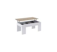 Habitdesign - Mesa de centro elevable LC, moderna, Blanco Artik/Roble Canadian 100x50x45-56 cm