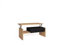 Mesa de centro elevable, mesa auxiliar salón comedor, 110x50x45cm, mesa de comedor, estilo moderno, roble y negro