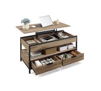 VASAGLE Mesa de Centro Elevable, Mesa de Salón, con Cajones de Almacenamiento, Compartimentos Ocultos y Estante Abierto, 50 x 100 cm, Marrón Camello y Negro Tinta LCT209K02
