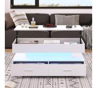 Mesa de Centro Elevable, Mesa de Salón con LED mesa de Café Cajones Espacio de Almacenamiento Abierto MEsa Centro Madera MesA de Café mesA de Comedo MeSa de Centro Convertible (Blanco, 100x50x44 cm)
