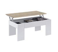Mesa de Centro Elevable, Mesita de Salón o Comedor, Modelo LC, Acabado en Color Blanco Artik y Roble Canadian, Medidas: 100 cm (Ancho) x 50 cm (Fondo) x 45-56 cm (Alto)