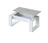 Habitdesign Mesa de Centro elevable, Mesita para Salon, Mesa Auxiliar, Modelo Nova, Acabado en Color Blanco Artik y Cemento, Medidas: 105 cm (Largo) x 55 cm (Ancho) x 45-54 cm (Fondo)