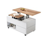 Mesa de centro elevable rectangular de panel de partículas,blanco+natural