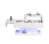 Mesa de centro elevable rectangular de panel de partículas con luz led,blanco