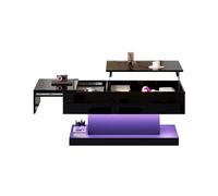 Mesa de centro elevable rectangular de panel de partículas con luz led,negro