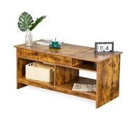 Mesa de Centro elevable Relaxdays, HBT: 50 x 110 x 50 cm, Mesa de salón con Almacenamiento, área Adicional, marrón