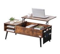 Mesa de centro elevable VEVOR, mesa de centro rectangular de 39,4 pulgadas con bolsillos de almacenamiento adicionales, mesa de centro desplegable para sala de estar, marrón