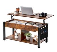 Mesa de centro elevable VEVOR, mesa de centro rectangular de 41,7 pulgadas con bolsillos de almacenamiento adicionales, mesa de centro desplegable para sala de estar, marrón