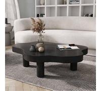 Mesa de centro en forma de nube para sala de estar, mesa de madera moderna irregular, elegante diseño de nube con 3 patas, color negro, 120 x 80 x 40 cm