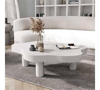 Mesa de centro en forma de nube para sala de estar, mesa de madera moderna irregular, elegante diseño de 3 patas, color blanco, 90 x 60 x 40 cm, muebles únicos para decoración del hogar