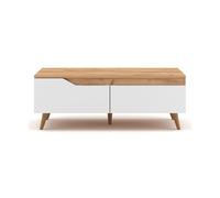 Mesa de centro escandinava 2 cajónes - acabado madera clara y blanco