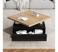Mesa de Centro Giratoria 360° de Madera, Salón, Nogal y Negro, 70x70x36 cm