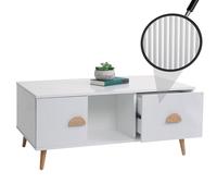 Mesa de centro HWC-N89, mesa auxiliar, mesa de sofá, cajones, puertas, compartimentos, diseño 3D, melamina, 43 x 100 x 60 cm, color blanco