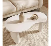 Mesa de centro HWC-O29, mesa auxiliar, mesa de sofá, forma orgánica, madera de melamina, 45 x 110 x 60 cm, color blanco