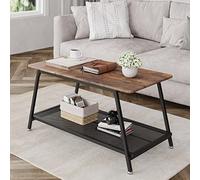 Mesa de centro industrial de 2 niveles para sala de estar - Estante de malla - Estructura de metal y MDF rústico - Fácil montaje - Diseño rectangular vintage - para espacios pequeños - clásico